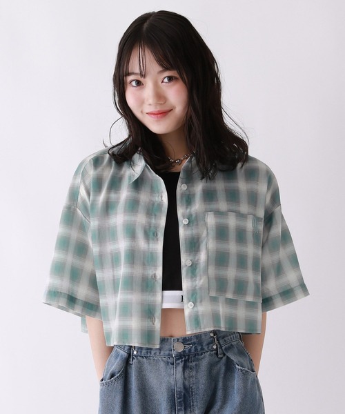 repipi armario(レピピ アルマリオ)の「【接触冷感/UVカット】チェックスパンボイルショートシャツ(シャツ/ブラウス・キッズ・ブルー/ミント/アイボリー・SMALL/MEDIUM/LARGE)」の2枚目の写真