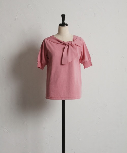 tocco closet(トッコ クローゼット)の「【ZOZO限定】袖パールアシンメトリーリボンニットトップス(ニット/セーター・レディース・オフホワイト/ネイビー/ホワイト×ブラック/その他/ピンク/ブルー・M)」の17枚目の写真