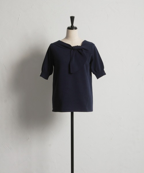 tocco closet(トッコ クローゼット)の「【ZOZO限定】袖パールアシンメトリーリボンニットトップス(ニット/セーター・レディース・オフホワイト/ネイビー/ホワイト×ブラック/その他/ピンク/ブルー・M)」の15枚目の写真