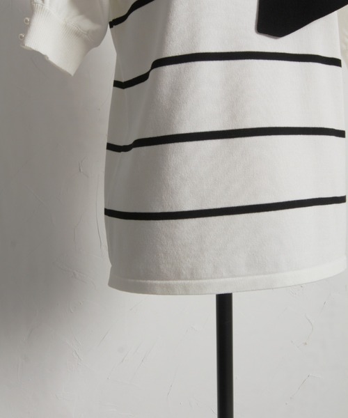 tocco closet(トッコ クローゼット)の「【ZOZO限定】袖パールアシンメトリーリボンニットトップス(ニット/セーター・レディース・オフホワイト/ネイビー/ホワイト×ブラック/その他/ピンク/ブルー・M)」の8枚目の写真