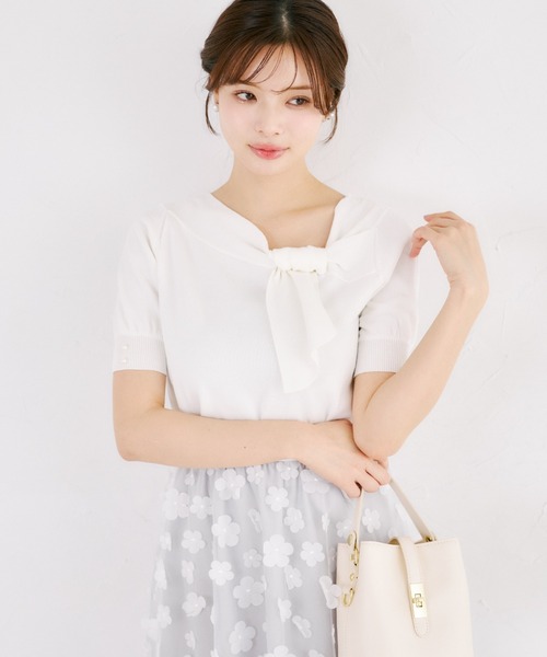 tocco closet(トッコ クローゼット)の「【ZOZO限定】袖パールアシンメトリーリボンニットトップス(ニット/セーター・レディース・オフホワイト/ネイビー/ホワイト×ブラック/その他/ピンク/ブルー・M)」の21枚目の写真
