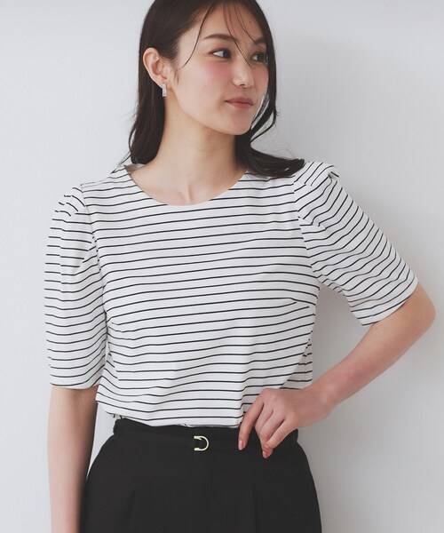 index(インデックス)の「《7色展開/XS-LLサイズ》多機能タックスリーブトップス【汗ジミ防止/吸水速乾/接触冷感/UVケア/洗濯機洗い可】(Tシャツ/カットソー・レディース・ネイビー/ブラウン系その他/ホワイト系5/ナチュラル/ボルドー/チャコール/ブラック系7・40/38/36/42/34)」の2枚目の写真