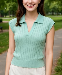 M2SUQARED（エムツースクエア）の「【M2SUQARED/エムツースクエア】リブニットフレンチスリーブ（ポロシャツ）」