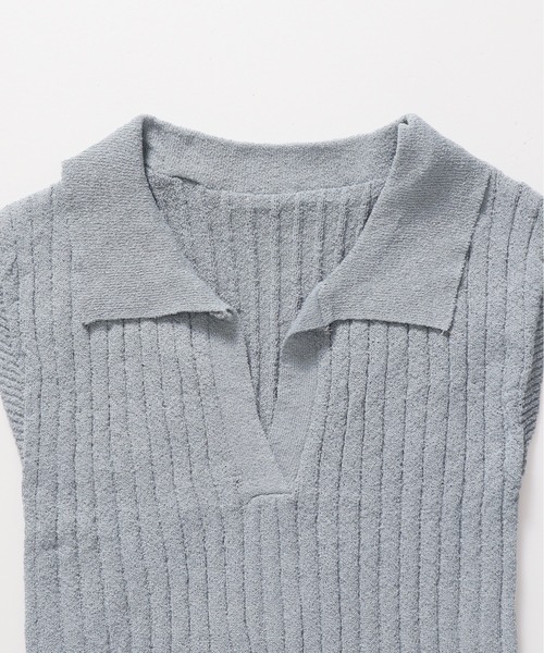 M2SUQARED（エムツースクエア）の「【M2SUQARED/エムツースクエア】リブニットフレンチスリーブ/スキッパーネックリブニットフレンチスリーブトップス（ポロシャツ・レディース・グリーン/ホワイト/グレー/ブラック・FREE）」の11枚目の写真