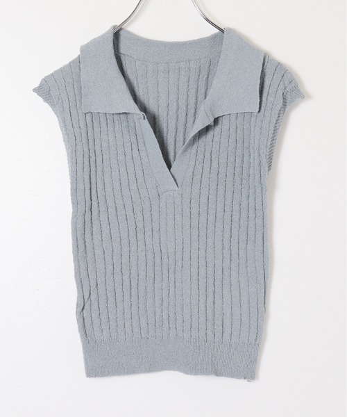M2SUQARED（エムツースクエア）の「【M2SUQARED/エムツースクエア】リブニットフレンチスリーブ/スキッパーネックリブニットフレンチスリーブトップス（ポロシャツ・レディース・グリーン/ホワイト/グレー/ブラック・FREE）」の19枚目の写真