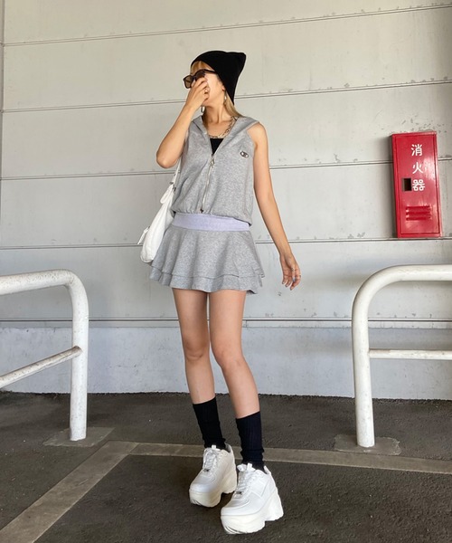 シルバー ノースリーブ ミニワンピース セール】シルバープレートノースリーブフードミニワンピース