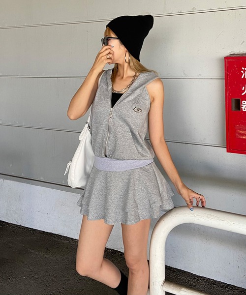 HYBERNAT グレー ノースリーブ ミニワンピース　プリーツワンピース 全品Point10倍!最大倍率42% tシャツ ノースリーブ ミニ