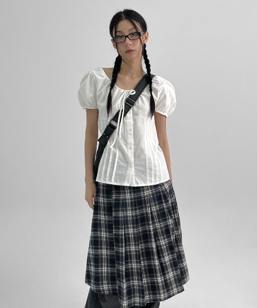 BLACKUP（ブラックアップ）の「[MADE] プリーツチェックラップミディスカート（スカート・レディース・グレー/ネイビー・FREE）」の7枚目の写真