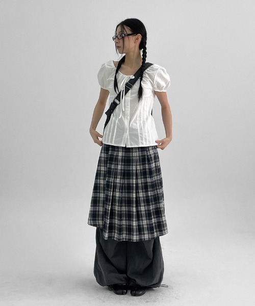 セール】[MADE] プリーツチェックラップミディスカート
