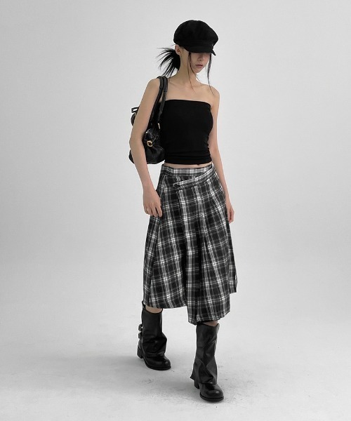 BLACKUP（ブラックアップ）の「[MADE] プリーツチェックラップミディスカート（スカート・レディース・グレー/ネイビー・FREE）」の15枚目の写真