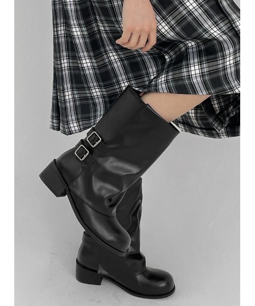 BLACKUP（ブラックアップ）の「[MADE] プリーツチェックラップミディスカート（スカート・レディース・グレー/ネイビー・FREE）」の3枚目の写真