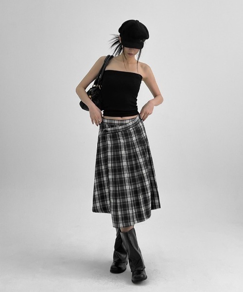 BLACKUP（ブラックアップ）の「[MADE] プリーツチェックラップミディスカート（スカート・レディース・グレー/ネイビー・FREE）」の17枚目の写真