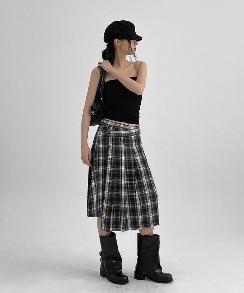 BLACKUP（ブラックアップ）の「[MADE] プリーツチェックラップミディスカート（スカート・レディース・グレー/ネイビー・FREE）」の18枚目の写真