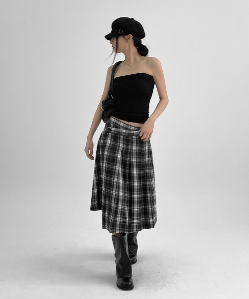 BLACKUP（ブラックアップ）の「[MADE] プリーツチェックラップミディスカート（スカート・レディース・グレー/ネイビー・FREE）」の16枚目の写真
