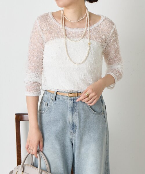 Jena espace merveilleux(ジェナ エスパスメルヴェイユ)の「レースシアーカットソー(Tシャツ/カットソー・レディース・ブラウン/オフホワイト/ブラック・FREE)」の2枚目の写真