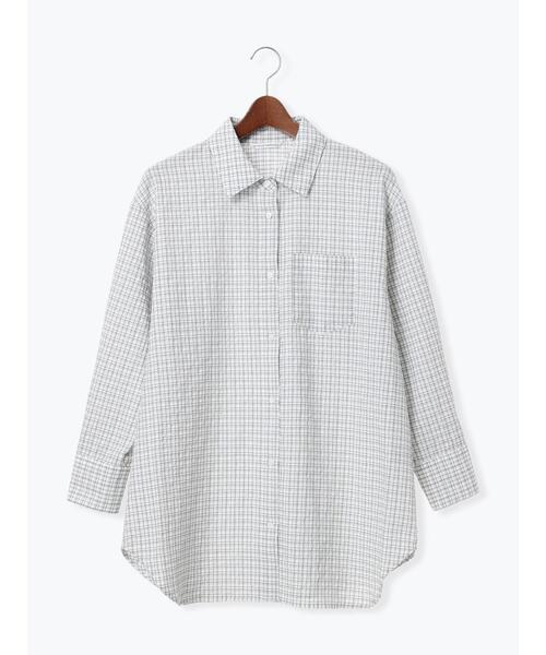 Te chichi TERRASSE(テチチテラス)の「オーバーサイズチェックシャツ(シャツ/ブラウス・レディース・オフホワイト/ネイビー/ブラウン・F)」の13枚目の写真