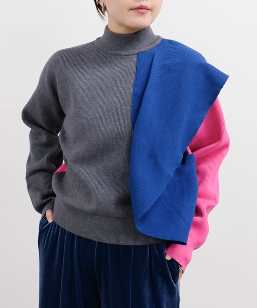 DOLLUPOOPS（ドールアップウップス）の「配色フリルハイネックニットトップス（ニット/セーター・レディース・チャコールグレー/ブラック/オフホワイト・38）」の3枚目の写真