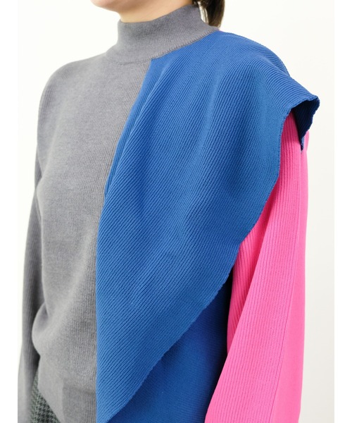 DOLLUPOOPS（ドールアップウップス）の「配色フリルハイネックニットトップス（ニット/セーター・レディース・チャコールグレー/ブラック/オフホワイト・38）」の11枚目の写真