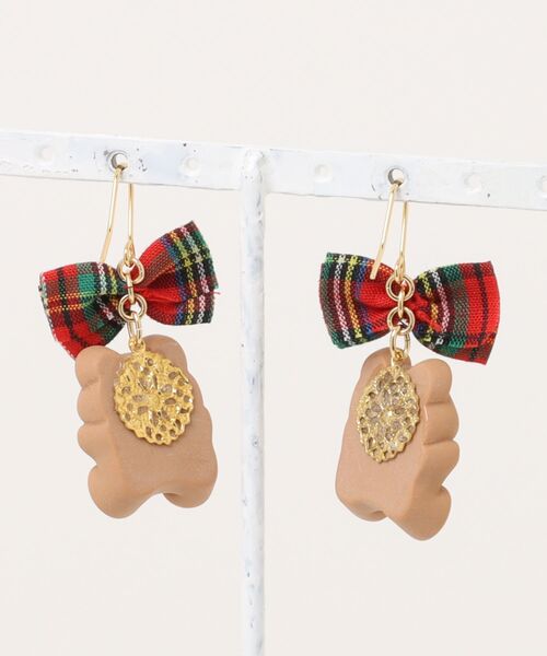 MUURABBTI】チェックリボンとくまちゃんのピアス(MA)（ピアス