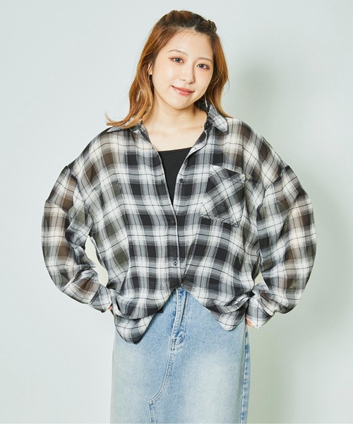 GORGE(ゴージ)の「《シアーチェック×ゆるシルエット》抜け感シャツ(シャツ/ブラウス・レディース・ベージュ/ブラック/オフホワイト・F)」の1枚目の写真