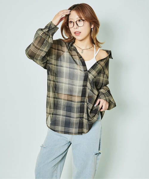 GORGE(ゴージ)の「《シアーチェック×ゆるシルエット》抜け感シャツ(シャツ/ブラウス・レディース・ベージュ/ブラック/オフホワイト・F)」の5枚目の写真