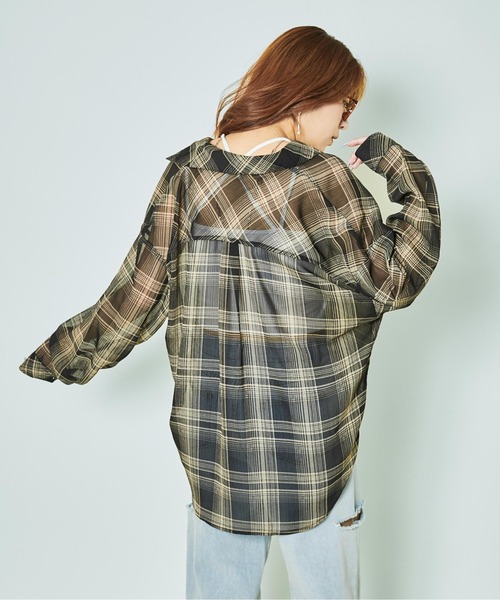 GORGE(ゴージ)の「《シアーチェック×ゆるシルエット》抜け感シャツ(シャツ/ブラウス・レディース・ベージュ/ブラック/オフホワイト・F)」の7枚目の写真