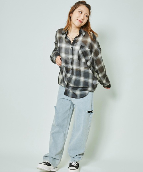 GORGE(ゴージ)の「《シアーチェック×ゆるシルエット》抜け感シャツ(シャツ/ブラウス・レディース・ベージュ/ブラック/オフホワイト・F)」の10枚目の写真