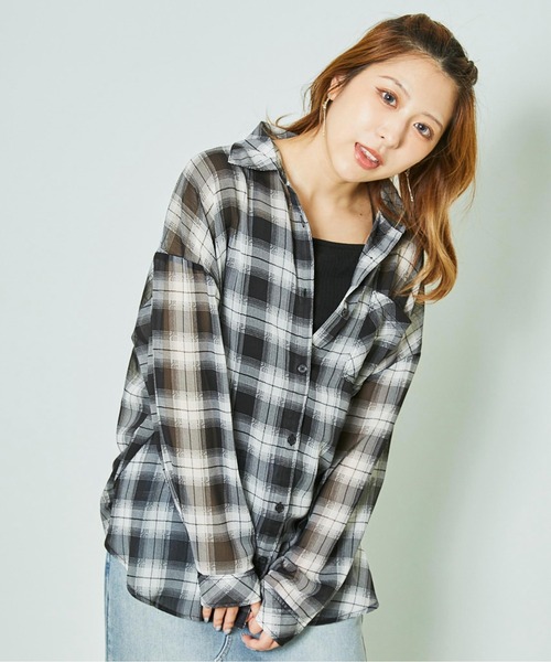 GORGE(ゴージ)の「《シアーチェック×ゆるシルエット》抜け感シャツ(シャツ/ブラウス・レディース・ベージュ/ブラック/オフホワイト・F)」の12枚目の写真