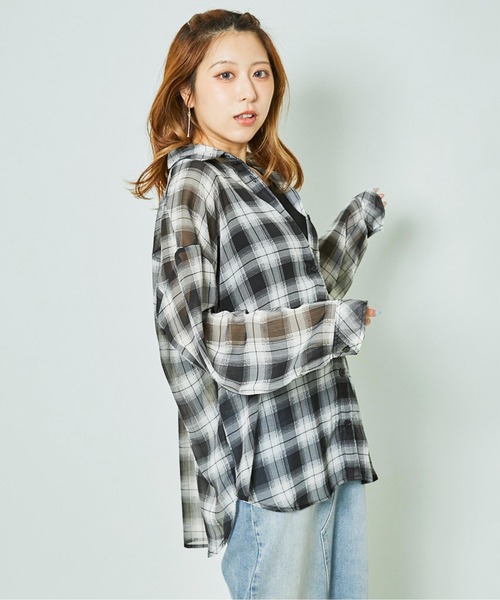 GORGE(ゴージ)の「《シアーチェック×ゆるシルエット》抜け感シャツ(シャツ/ブラウス・レディース・ベージュ/ブラック/オフホワイト・F)」の13枚目の写真