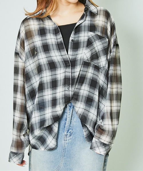 GORGE(ゴージ)の「《シアーチェック×ゆるシルエット》抜け感シャツ(シャツ/ブラウス・レディース・ベージュ/ブラック/オフホワイト・F)」の15枚目の写真