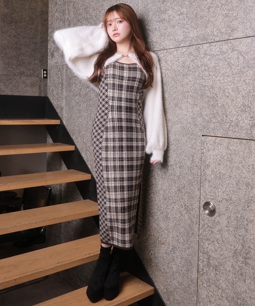 WEB限定】フェザーチェックアンサンブルロングワンピース（ワンピース