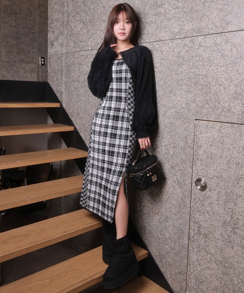 WEB限定】フェザーチェックアンサンブルロングワンピース（ワンピース