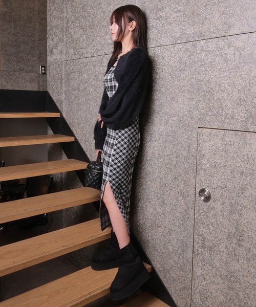 WEB限定】フェザーチェックアンサンブルロングワンピース（ワンピース