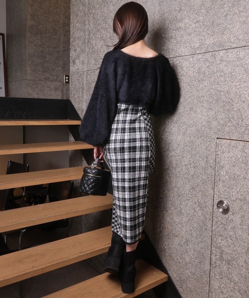 WEB限定】フェザーチェックアンサンブルロングワンピース（ワンピース