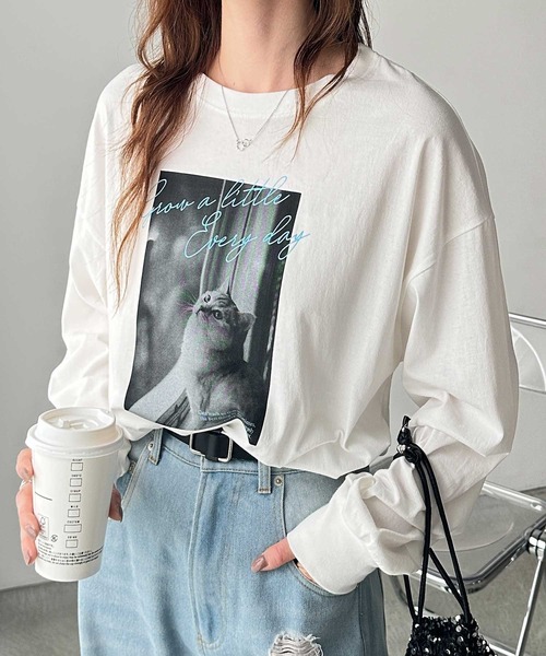 GeeRA(ジーラ)の「アソートデザインフォトプリントロンT(Tシャツ/カットソー・レディース・ホワイト系その他/チャコール/オフホワイト/グレー系その他・MEDIUM/LARGE)」の5枚目の写真