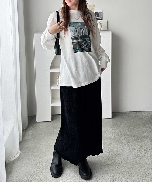 GeeRA(ジーラ)の「アソートデザインフォトプリントロンT(Tシャツ/カットソー・レディース・ホワイト系その他/チャコール/オフホワイト/グレー系その他・MEDIUM/LARGE)」の12枚目の写真