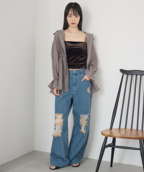 RETRO GIRL（レトロガール）の「【新色追加】カップ付クロップドキャミ（キャミソール・レディース・シルバー/オフホワイト/ブラウン系その他/ブラック/ライトグレー/ブラウン・FREE）」の22枚目の写真