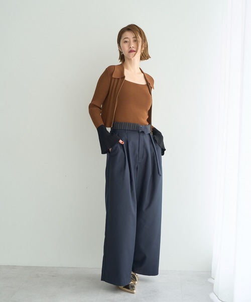 YECCA VECCA（イェッカヴェッカ）の「【2点SET】キャミセット襟付きZIPカーディガン（カーディガン/ボレロ・レディース・キャメル/アイボリー/ブラック・FREE）」の12枚目の写真