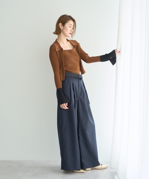 YECCA VECCA（イェッカヴェッカ）の「【2点SET】キャミセット襟付きZIPカーディガン（カーディガン/ボレロ・レディース・キャメル/アイボリー/ブラック・FREE）」の13枚目の写真