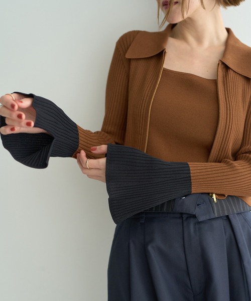 YECCA VECCA（イェッカヴェッカ）の「【2点SET】キャミセット襟付きZIPカーディガン（カーディガン/ボレロ・レディース・キャメル/アイボリー/ブラック・FREE）」の17枚目の写真