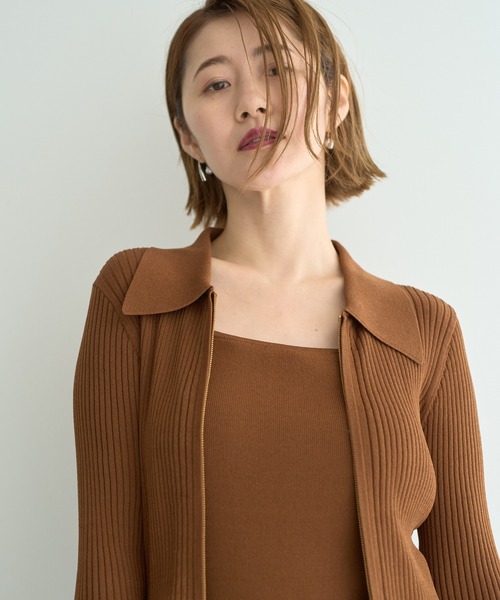 YECCA VECCA（イェッカヴェッカ）の「【2点SET】キャミセット襟付きZIPカーディガン（カーディガン/ボレロ・レディース・キャメル/アイボリー/ブラック・FREE）」の16枚目の写真