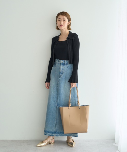 YECCA VECCA（イェッカヴェッカ）の「【2点SET】キャミセット襟付きZIPカーディガン（カーディガン/ボレロ・レディース・キャメル/アイボリー/ブラック・FREE）」の4枚目の写真