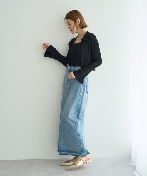 YECCA VECCA（イェッカヴェッカ）の「【2点SET】キャミセット襟付きZIPカーディガン（カーディガン/ボレロ・レディース・キャメル/アイボリー/ブラック・FREE）」の8枚目の写真