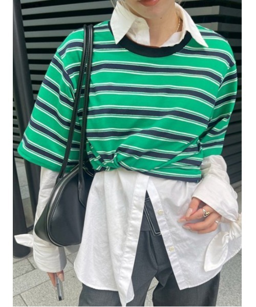 LE CIEL BLEU（ルシェルブルー）の「リラックスフィットストライプTシャツ / Relaxed Fit Striped T-Shirt（Tシャツ/カットソー・レディース・ターコイズブルー/ブラック/ライトブルー/グリーン・36）」の3枚目の写真