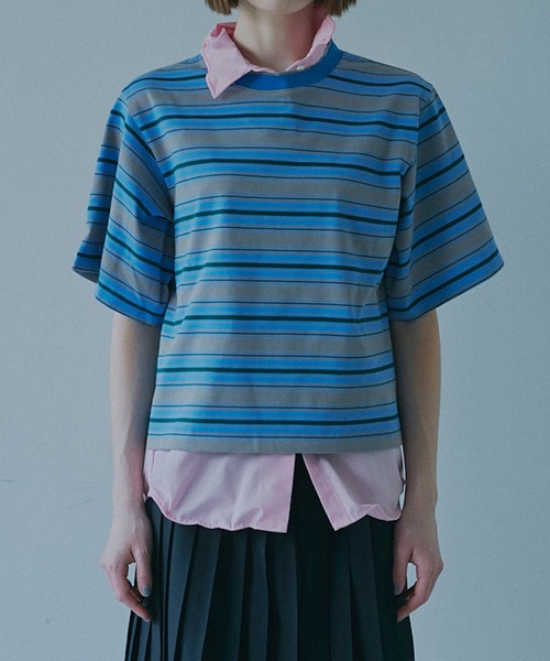 LE CIEL BLEU（ルシェルブルー）の「リラックスフィットストライプTシャツ / Relaxed Fit Striped T-Shirt（Tシャツ/カットソー・レディース・ターコイズブルー/ブラック/ライトブルー/グリーン・36）」の15枚目の写真