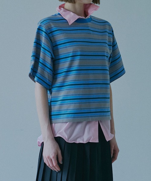 LE CIEL BLEU（ルシェルブルー）の「リラックスフィットストライプTシャツ / Relaxed Fit Striped T-Shirt（Tシャツ/カットソー・レディース・ターコイズブルー/ブラック/ライトブルー/グリーン・36）」の16枚目の写真