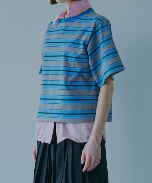 LE CIEL BLEU（ルシェルブルー）の「リラックスフィットストライプTシャツ / Relaxed Fit Striped T-Shirt（Tシャツ/カットソー・レディース・ターコイズブルー/ブラック/ライトブルー/グリーン・36）」の17枚目の写真