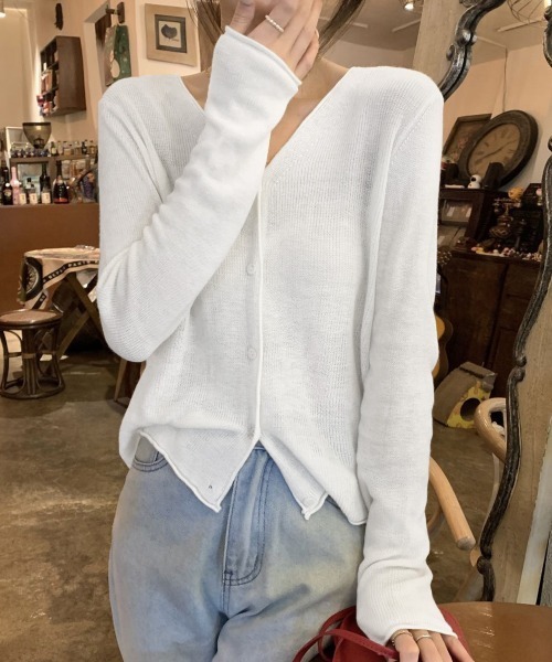 Miniministore(ミニミニストア)の「ニットカーディガンVネックニットトップス(カーディガン/ボレロ・レディース・アイボリー/ブラック/ホワイト/グリーン・FREE)」の2枚目の写真