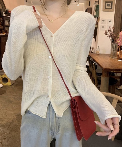 Miniministore(ミニミニストア)の「ニットカーディガンVネックニットトップス(カーディガン/ボレロ・レディース・アイボリー/ブラック/ホワイト/グリーン・FREE)」の1枚目の写真