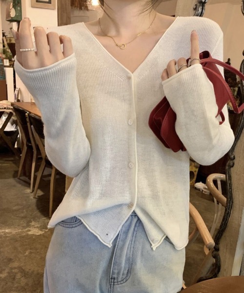 Miniministore(ミニミニストア)の「ニットカーディガンVネックニットトップス(カーディガン/ボレロ・レディース・アイボリー/ブラック/ホワイト/グリーン・FREE)」の11枚目の写真